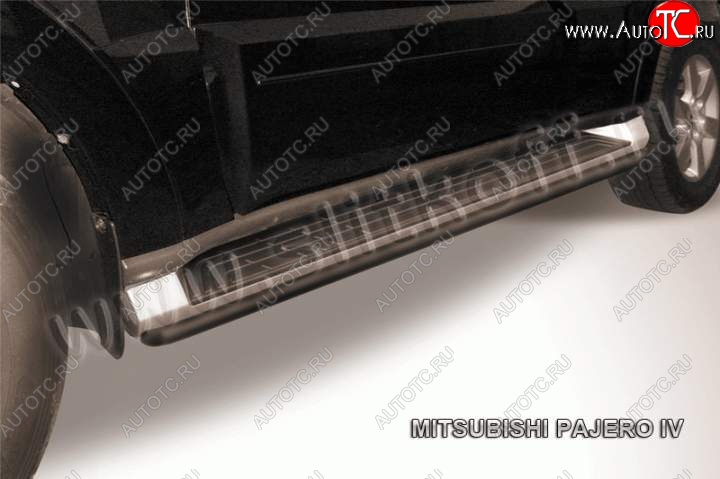 7 649 р. Защита штатного порога d42 Slitkoff  Mitsubishi Pajero  4 V90 (2006-2015) дорестайлинг, 1-ый рестайлинг (Цвет: серебристый)  с доставкой в г. Керчь