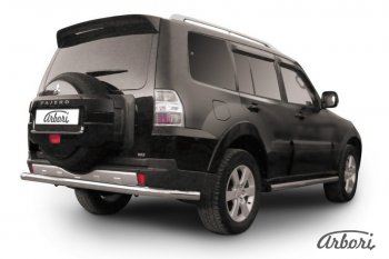 Защита заднего бампера Arbori (длинная, нержавейка, 1 труба d76 mm). Mitsubishi Pajero 4 V90 2-ой рестайлинг (2014-2020)