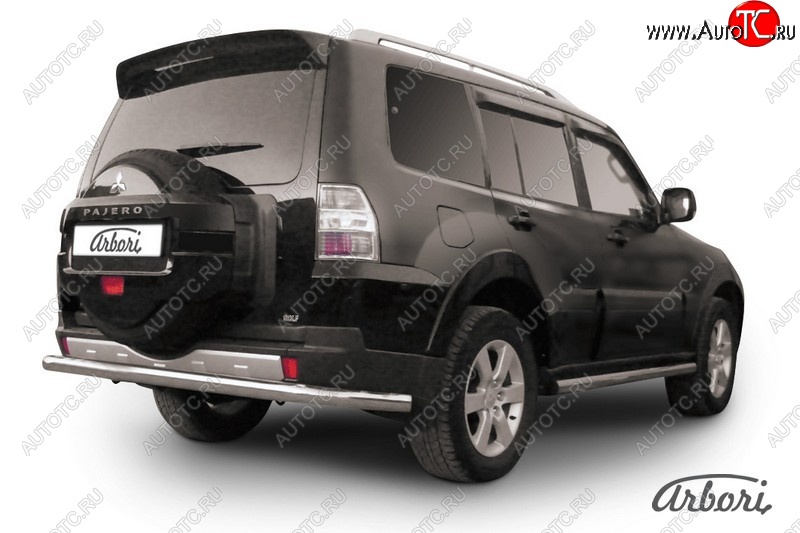 17 189 р. Защита заднего бампера Arbori (длинная, нержавейка, 1 труба d76 mm). Mitsubishi Pajero 4 V90 2-ой рестайлинг (2014-2020)  с доставкой в г. Керчь
