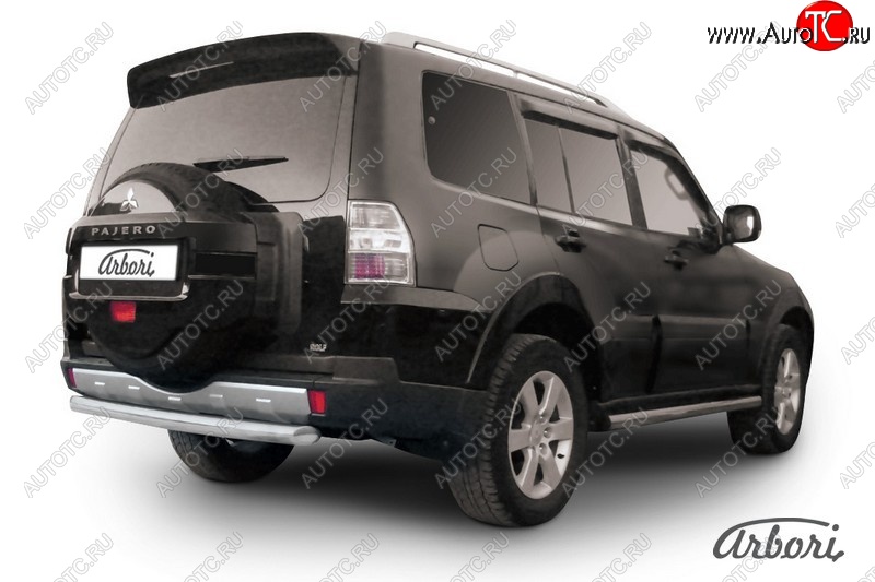 16 019 р. Защита заднего бампера Arbori (короткая, нержавейка, 1 труба d76 mm). Mitsubishi Pajero 4 V90 2-ой рестайлинг (2014-2020)  с доставкой в г. Керчь