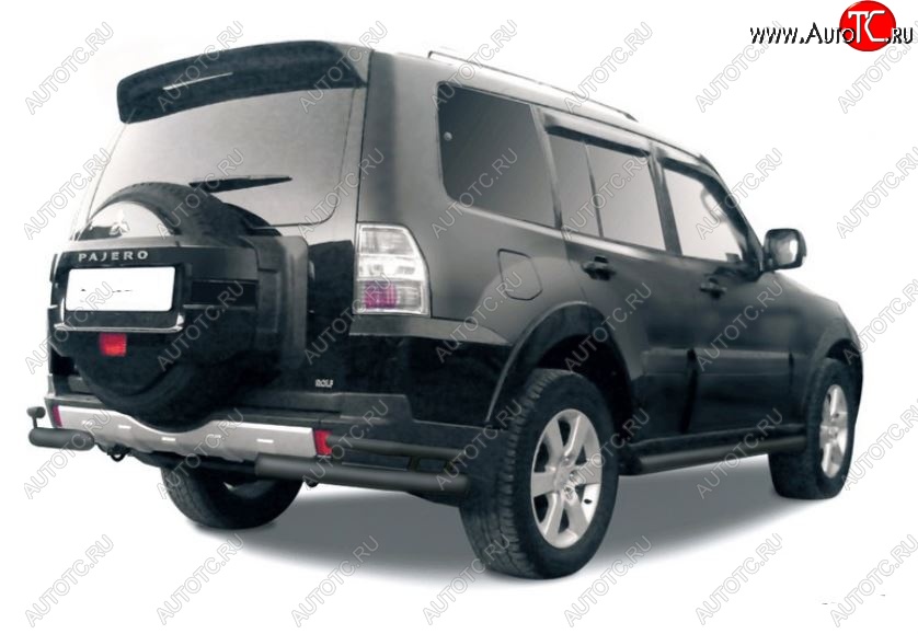 4 399 р. Защита заднего бампера (уголки, 2 трубы d76 и 42 mm) Mitsubishi Pajero 4 V90 2-ой рестайлинг (2014-2020) (сталь, черный цвет)  с доставкой в г. Керчь
