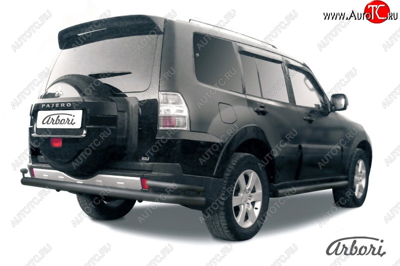 10 889 р. Защита заднего бампера Arbori (черная, 2 трубы d76 и 42 mm). Mitsubishi Pajero 4 V90 2-ой рестайлинг (2014-2020)  с доставкой в г. Керчь