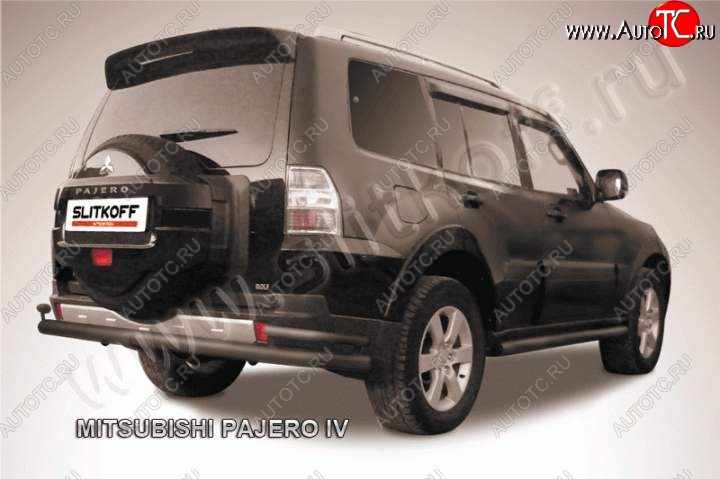 11 299 р. Защита задняя Slitkoff (d76/42) Mitsubishi Pajero 4 V90 дорестайлинг (2006-2011) (Цвет: серебристый)  с доставкой в г. Керчь