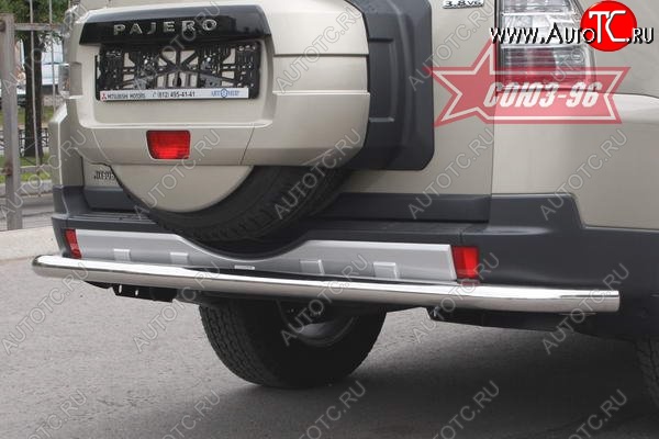 14 129 р. Защита заднего бампера Souz-96 (d76) Mitsubishi Pajero 4 V90 дорестайлинг (2006-2011) (полированная нержавейка)  с доставкой в г. Керчь