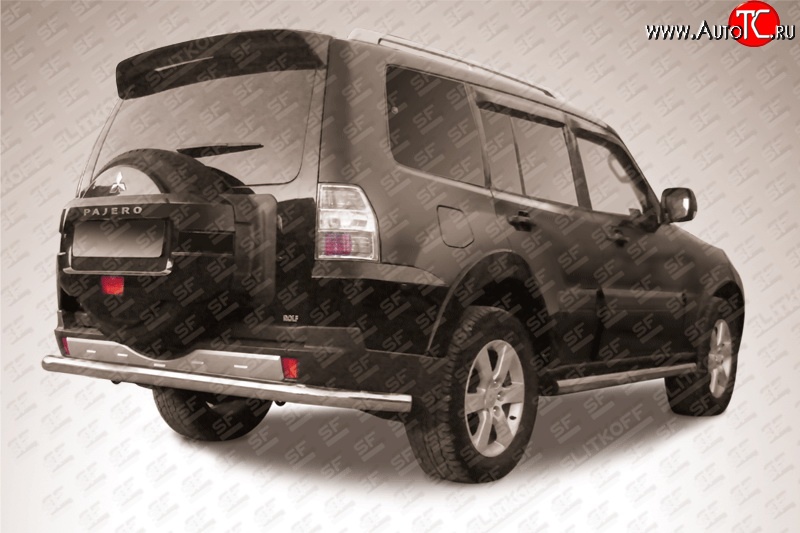 13 499 р. Защита заднего бампера из длинной трубы диаметром 76 мм Slitkoff Mitsubishi Pajero 4 V90 дорестайлинг (2006-2011) (Нержавейка, Полированная)  с доставкой в г. Керчь