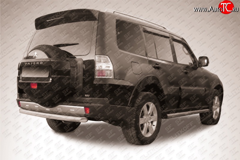 12 649 р. Защита заднего бампера из короткой трубы диаметром 76 мм Slitkoff Mitsubishi Pajero 4 V90 дорестайлинг (2006-2011) (Нержавейка, Полированная)  с доставкой в г. Керчь