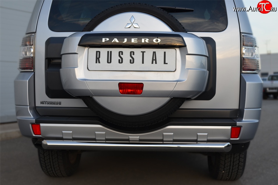 15 899 р. Одинарная защита заднего бампера из трубы диаметром 63 мм SLITKOFF  Mitsubishi Pajero  4 V90 (2006-2011) дорестайлинг  с доставкой в г. Керчь