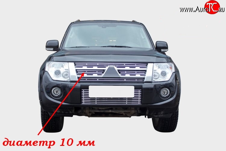 7 379 р. Декоративная вставка в решетку радиатора Souz-96 Mitsubishi Pajero 4 V80 3 дв. 1-ый рестайлинг (2011-2014) (диаметр 10 мм)  с доставкой в г. Керчь