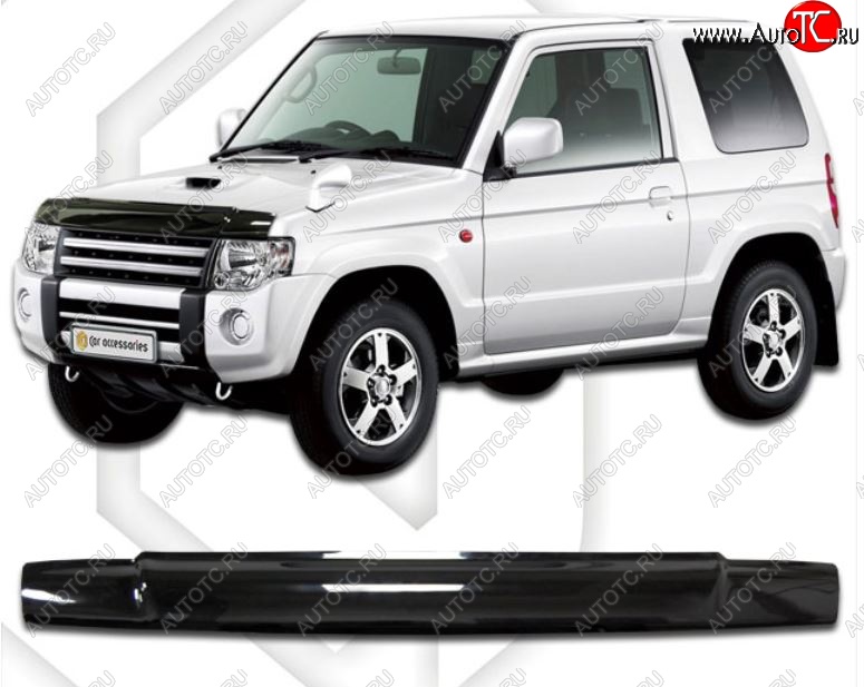1 899 р. Дефлектор капота CA-Plastic Mitsubishi Pajero Mini H53/H58 (2008-2012) (Classic черный, Без надписи)  с доставкой в г. Керчь