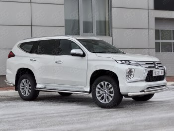 23 999 р. Защита переднего бампера (2 трубы Ø76 и 42 мм, нержавейка) SLITKOFF  Mitsubishi Pajero Sport  QF (2019-2022) рестайлинг  с доставкой в г. Керчь. Увеличить фотографию 3