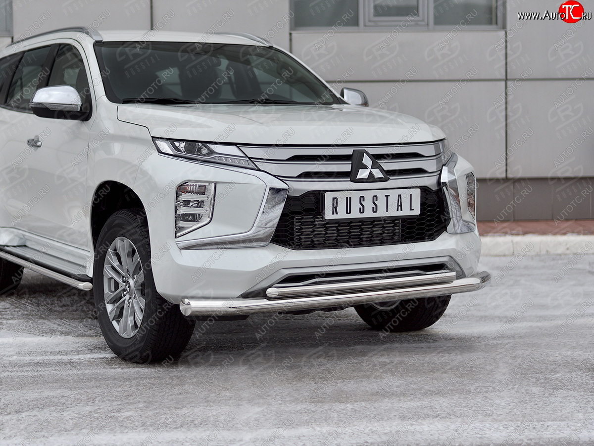 23 999 р. Защита переднего бампера (2 трубы Ø76 и 42 мм, нержавейка) SLITKOFF  Mitsubishi Pajero Sport  QF (2019-2022) рестайлинг  с доставкой в г. Керчь