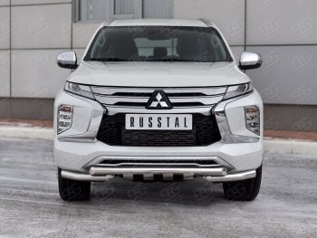 27 999 р. Защита переднего бампера SLITKOFF (Ø63 мм с уголками, нержавейка) Mitsubishi Pajero Sport QF рестайлинг (2019-2022)  с доставкой в г. Керчь. Увеличить фотографию 2
