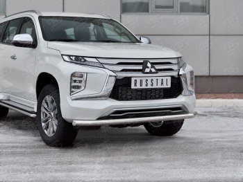 17 499 р. Защита переднего бампера SLITKOFF (Ø63 мм, нержавейка) Mitsubishi Pajero Sport QF рестайлинг (2019-2022)  с доставкой в г. Керчь. Увеличить фотографию 2