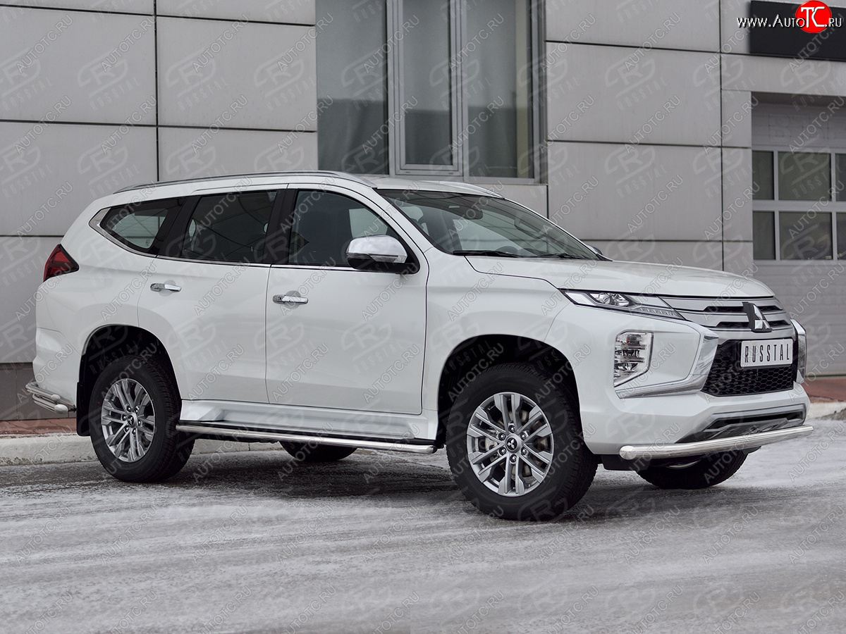 17 499 р. Защита переднего бампера SLITKOFF (Ø63 мм, нержавейка) Mitsubishi Pajero Sport QF рестайлинг (2019-2022)  с доставкой в г. Керчь