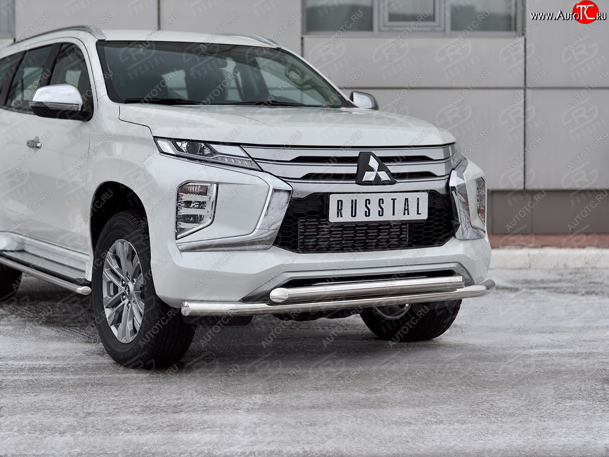 22 699 р. Защита переднего бампера (2 трубы Ø63 и 42 мм, нержавейка) SLITKOFF Mitsubishi Pajero Sport QF рестайлинг (2019-2022)  с доставкой в г. Керчь