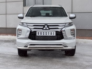 22 699 р. Защита переднего бампера (2 трубы Ø63 и 42 мм, нержавейка) SLITKOFF Mitsubishi Pajero Sport QF рестайлинг (2019-2022)  с доставкой в г. Керчь. Увеличить фотографию 2