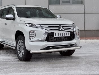 18 999 р. Защита переднего бампера (Ø76 мм, нержавейка) SLITKOFF  Mitsubishi Pajero Sport  QF (2019-2022) рестайлинг  с доставкой в г. Керчь. Увеличить фотографию 2