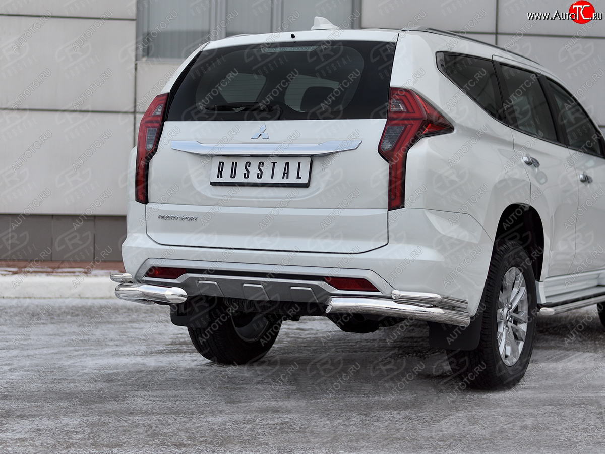 16 799 р. Защита заднего бампера (2 трубы Ø76 и 42 мм уголки, нержавейка) Mitsubishi Pajero Sport QF рестайлинг (2019-2022) (полированная нержавейка)  с доставкой в г. Керчь
