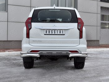 16 799 р. Защита заднего бампера (2 трубы Ø76 и 42 мм уголки, нержавейка) Mitsubishi Pajero Sport QF рестайлинг (2019-2022) (полированная нержавейка)  с доставкой в г. Керчь. Увеличить фотографию 2