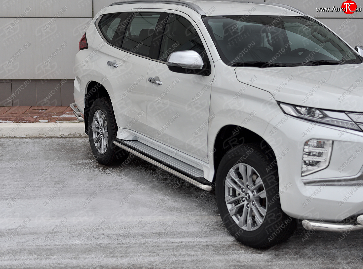 16 999 р. Защита порогов на SLITKOFF (Ø42 мм)  Mitsubishi Pajero Sport  QF (2019-2022) рестайлинг (полированная нержавейка)  с доставкой в г. Керчь