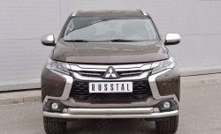 Защита переднего бампера (2 трубыØ63 мм, нержавейка) SLITKOFF Mitsubishi Pajero Sport  QE (2015-2021) дорестайлинг