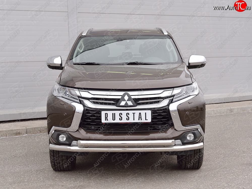 18 449 р. Защита переднего бампера (2 трубыØ63 мм, нержавейка) SLITKOFF Mitsubishi Pajero Sport QE дорестайлинг (2015-2021)  с доставкой в г. Керчь