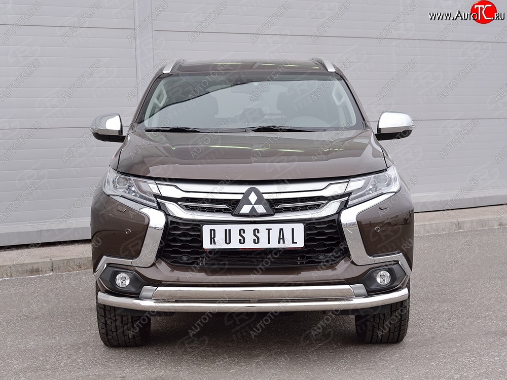 14 949 р. Защита переднего бампера (2 трубыØ63 и 75х42 мм, нержавейка) Russtal Mitsubishi Pajero Sport QE дорестайлинг (2015-2021)  с доставкой в г. Керчь