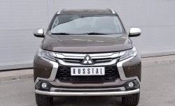 Защита переднего бампера (Ø63 мм, нержавейка) SLITKOFF Mitsubishi Pajero Sport  QE (2015-2021) дорестайлинг