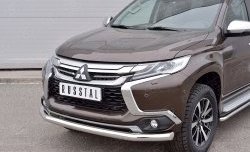 17 549 р. Защита переднего бампера (Ø76 мм, нержавейка) SLITKOFF Mitsubishi Pajero Sport QE дорестайлинг (2015-2021)  с доставкой в г. Керчь. Увеличить фотографию 3