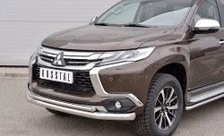 19 849 р. Защита переднего бампера (2 трубыØ76 и 42 мм, нержавейка) SLITKOFF Mitsubishi Pajero Sport QE дорестайлинг (2015-2021)  с доставкой в г. Керчь. Увеличить фотографию 3