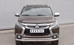 Защита переднего бампера (2 трубыØ76 и 42 мм, нержавейка) SLITKOFF Mitsubishi Pajero Sport  QE (2015-2021) дорестайлинг