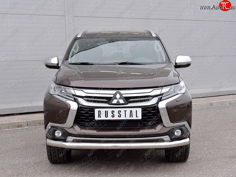 17 549 р. Защита переднего бампера (Ø76 мм, нержавейка) SLITKOFF Mitsubishi Pajero Sport QE дорестайлинг (2015-2021)  с доставкой в г. Керчь