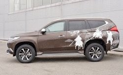 Защита порогов из круглой трубы диаметром 42 мм SLITKOFF Mitsubishi Pajero Sport  QE (2015-2021) дорестайлинг