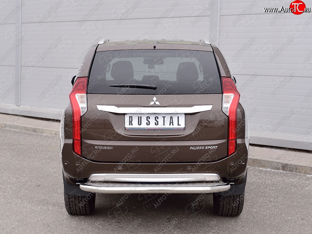 22 849 р. Защита заднего бампера (Ø63 мм, нержавейка) SLITKOFF  Mitsubishi Pajero Sport  QE (2015-2021) дорестайлинг (лист - алюминий, профиль - нержавейка)  с доставкой в г. Керчь