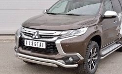 15 999 р. Защита переднего бампера (2 трубы Ø63 и 75х42 мм, нержавейка) Russtal Mitsubishi Pajero Sport QE дорестайлинг (2015-2021)  с доставкой в г. Керчь. Увеличить фотографию 3