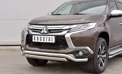15 999 р. Защита переднего бампера (2 трубы Ø63 и 75х42 мм, нержавейка) Russtal Mitsubishi Pajero Sport QE дорестайлинг (2015-2021)  с доставкой в г. Керчь. Увеличить фотографию 4