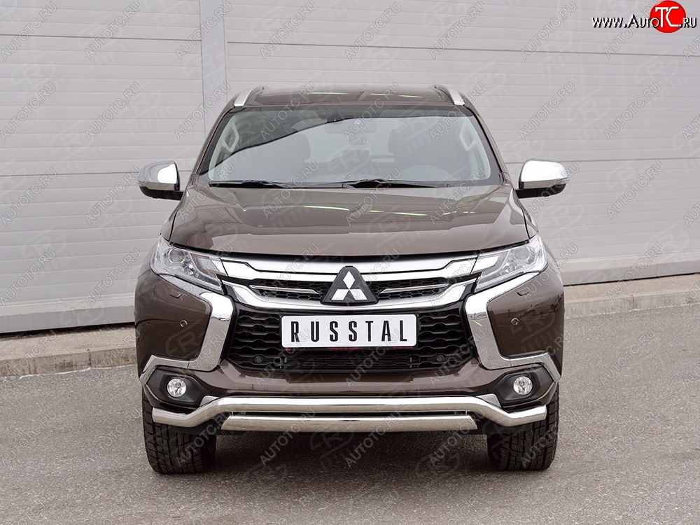 15 999 р. Защита переднего бампера (2 трубы Ø63 и 75х42 мм, нержавейка) Russtal Mitsubishi Pajero Sport QE дорестайлинг (2015-2021)  с доставкой в г. Керчь