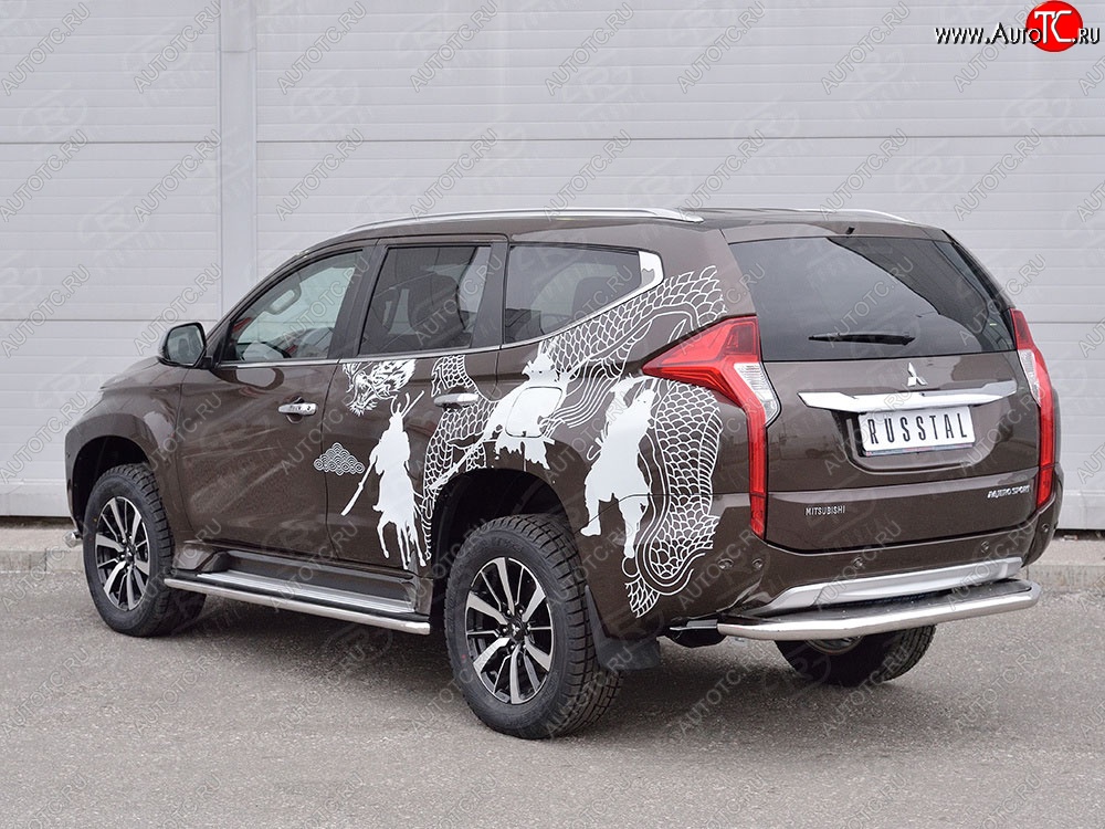 24 999 р. Защита заднего бампера (Ø63 мм, нержавейка) SLITKOFF  Mitsubishi Pajero Sport  QE (2015-2021) дорестайлинг (лист - нержавейка, профиль - нержавейка)  с доставкой в г. Керчь