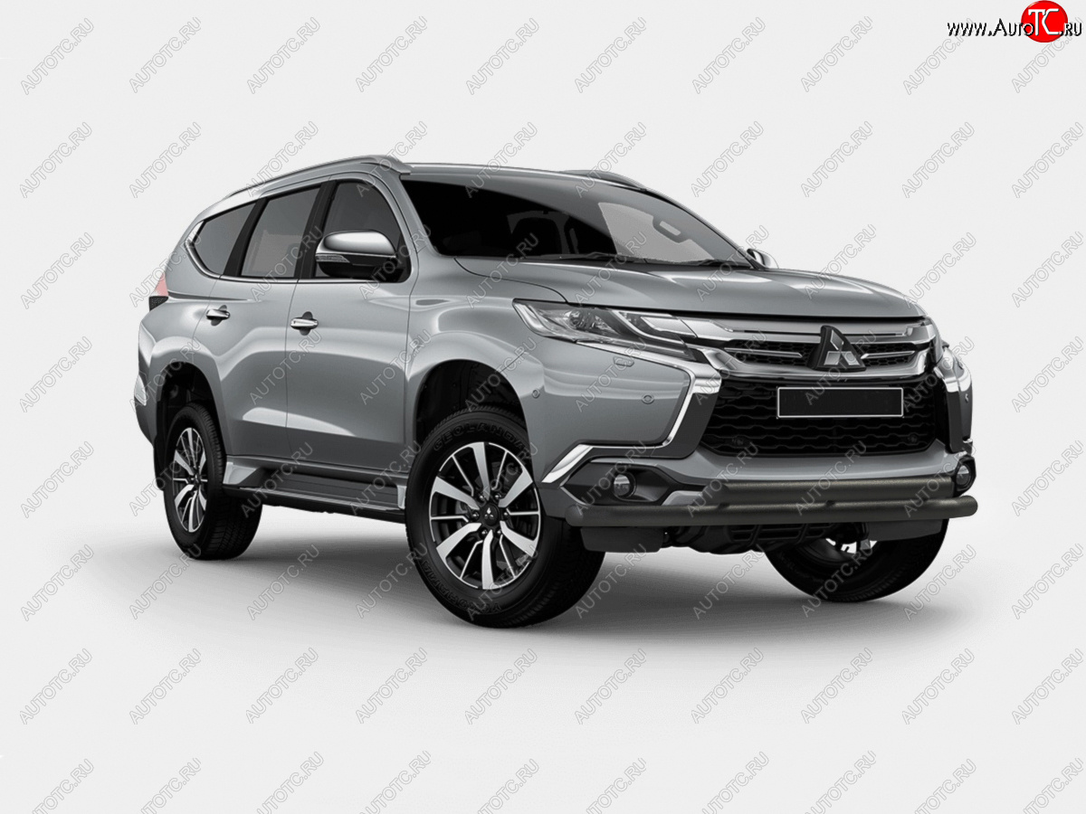 12 949 р. Защита переднего бампера (2 трубы Ø63 мм) SLITKOFF Mitsubishi Pajero Sport QE дорестайлинг (2015-2021) (нержавейка с полимерным покрытием, черный)  с доставкой в г. Керчь