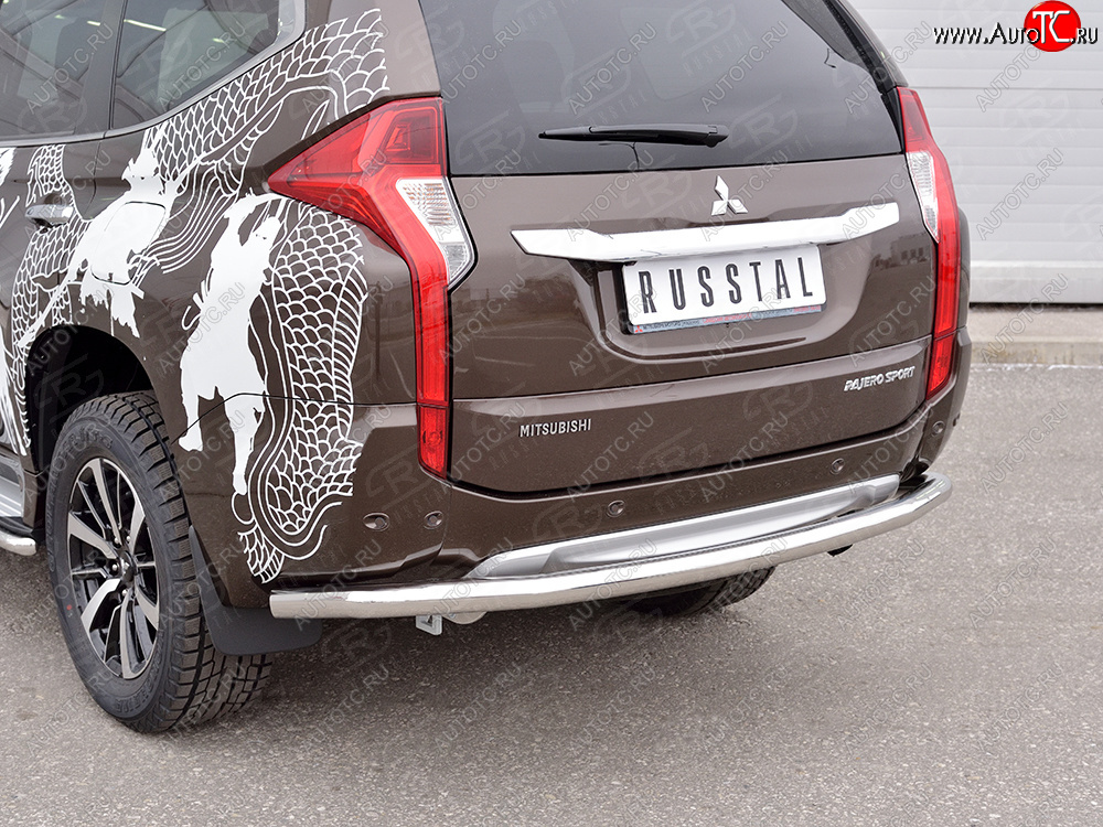 9 999 р. Защита заднего бампера (Ø63 мм, нержавейка) SLITKOFF  Mitsubishi Pajero Sport  QE (2015-2021) дорестайлинг  с доставкой в г. Керчь