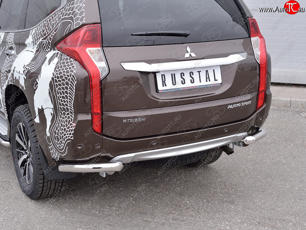 16 949 р. Защита заднего бампера (Ø63 мм уголки под фаркоп, нержавейка) SLITKOFF  Mitsubishi Pajero Sport  QE (2015-2021) дорестайлинг (полированная нержавейка)  с доставкой в г. Керчь