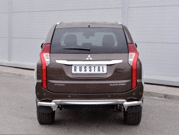 16 949 р. Защита заднего бампера (Ø63 мм уголки под фаркоп, нержавейка) SLITKOFF  Mitsubishi Pajero Sport  QE (2015-2021) дорестайлинг (полированная нержавейка)  с доставкой в г. Керчь. Увеличить фотографию 3