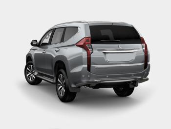 Защита заднего бампера (Ø57 мм уголки) SLITKOFF Mitsubishi Pajero Sport  QE (2015-2021) дорестайлинг (нержавейка с полимерным покрытием, черный)
