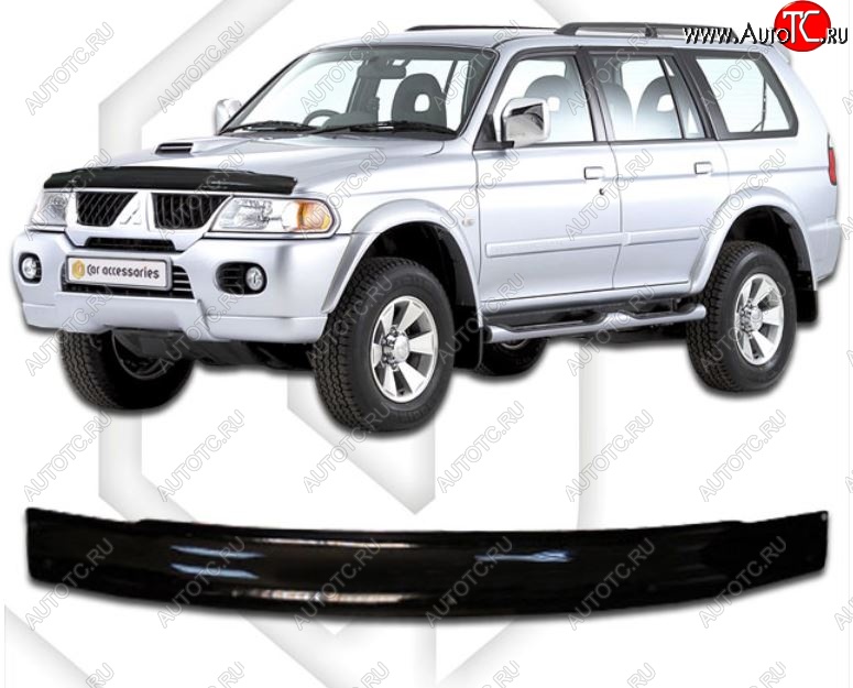 1 999 р. Дефлектор капота CA-Plastic  Mitsubishi Pajero Sport  PA (1996-2008) дорестайлинг, рестайлинг (Classic черный, Без надписи)  с доставкой в г. Керчь