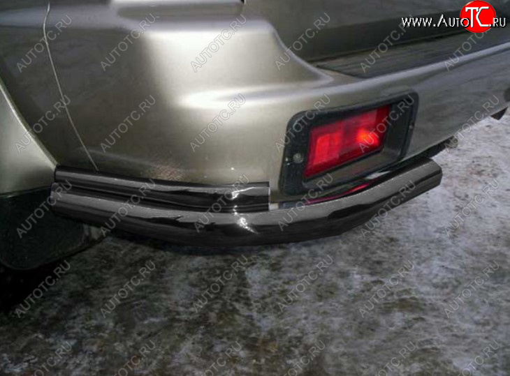 6 899 р. Защита заднего бампера Slitkoff (Ø 57+Ø42, уголки) Mitsubishi Pajero Sport PA дорестайлинг (1996-2004) (Сталь с полимерным покрытием. Цвет: черный)  с доставкой в г. Керчь