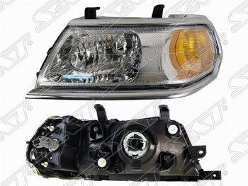 Левая фара SAT (хром, Евросвет) Mitsubishi Pajero Sport  PA (1996-2008) дорестайлинг, рестайлинг