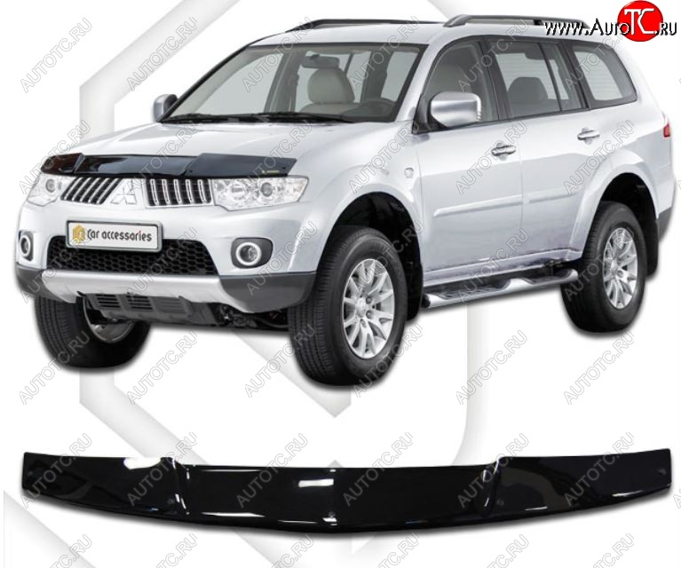 1 999 р. Дефлектор капота CA-Plastic  Mitsubishi Pajero Sport  PB (2008-2017) дорестайлинг, рестайлинг (серия Classic черный, Без надписи)  с доставкой в г. Керчь