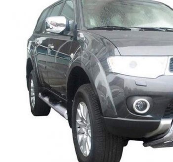 Защита порогов ТехноСфера (Техно Сфера) (нержавейка, с проступью, d76 mm) Mitsubishi Pajero Sport PB дорестайлинг (2008-2013)
