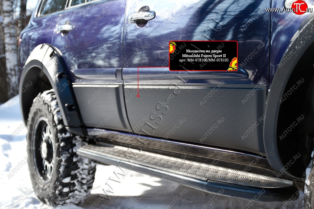 3 499 р. Молдинг двери RA (передний левый)  Mitsubishi Pajero Sport  PB (2008-2013) дорестайлинг (Поверхность глянец (под окраску), Неокрашенные)  с доставкой в г. Керчь