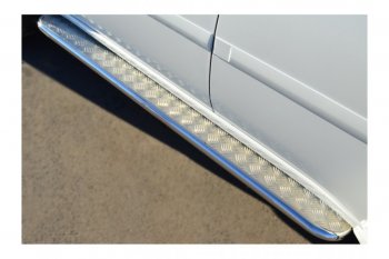 Пороги труба d42 с листом (Лист нерж,проф.нерж)(Вариант2) SLITKOFF Mitsubishi Pajero Sport PB дорестайлинг (2008-2013)